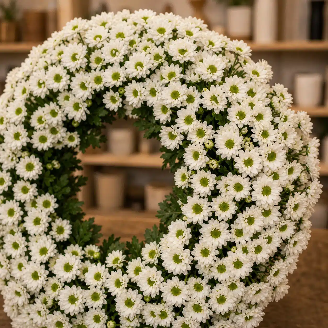 Coroana funerara rotunda cu crizantema alba - poza 2