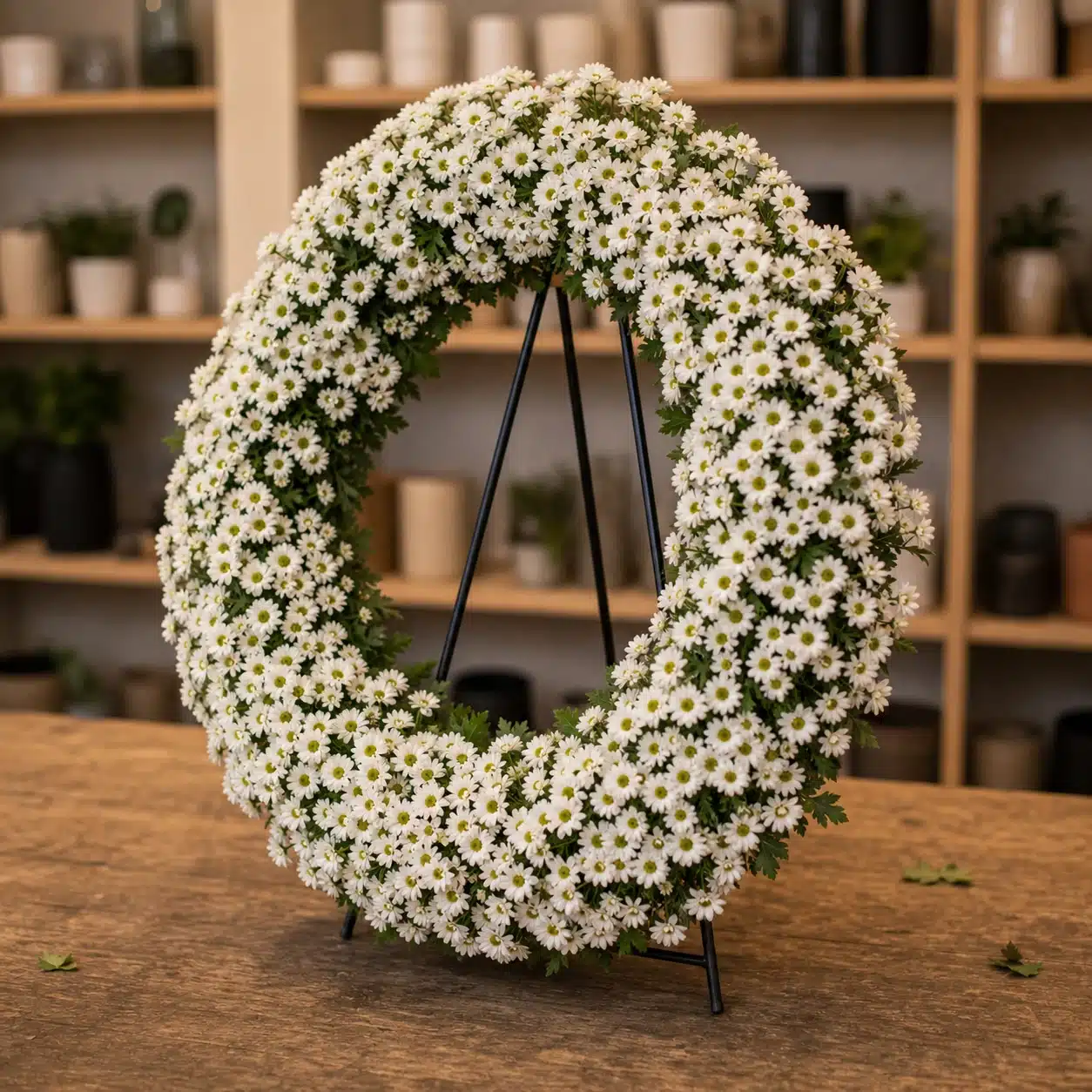 Coroana funerara rotunda cu crizantema alba - poza 3