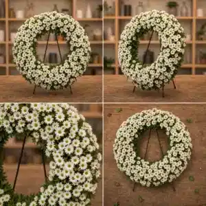 Coroana funerara rotunda cu crizantema alba - poza 4