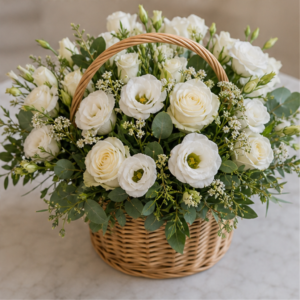 Coș Livrare Domiciliu București White Tea cu Lisianthus și Trandafiri Albi - imagine 4