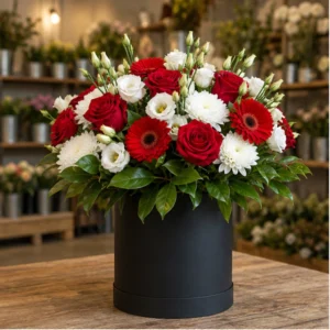 Cutie Aranjament Floral premium rosu si alb - poza 1