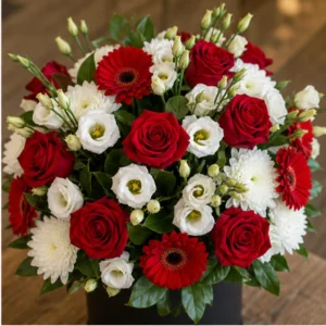 Cutie Aranjament Floral premium rosu si alb - poza 2