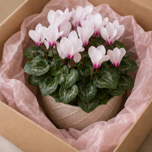 Cyclamen Alb-Roz în Ghiveci Elegant - imagine 4