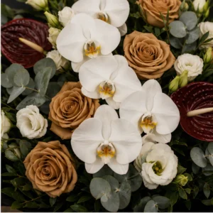 Buchet Flori de Lux Imperial Noir cu Orhidee și Trandafiri Toffee - imagine 2