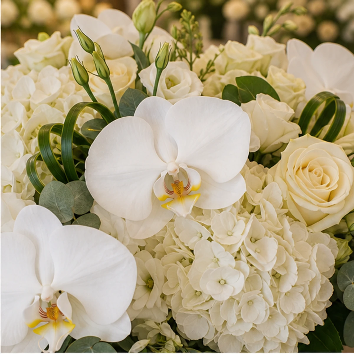 Aranjament Flori de Lux White Gallery cu Phalaenopsis și Hortensie - imagine 2