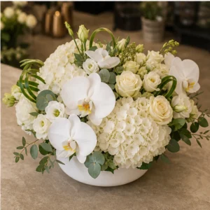 Aranjament Flori de Lux White Gallery cu Phalaenopsis și Hortensie - imagine 4