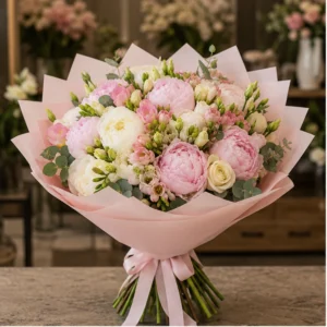Buchet Flori de Lux Monaco Pastel cu Peonii și Frezii - imagine 1