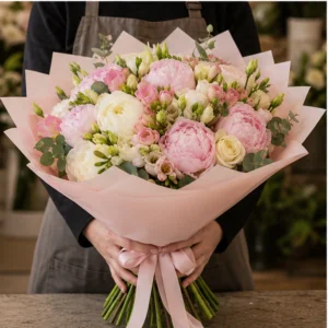 Buchet Flori de Lux Monaco Pastel cu Peonii și Frezii - imagine 3