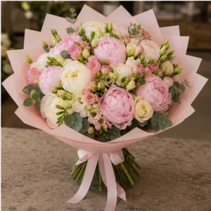 Buchet Flori de Lux Monaco Pastel cu Peonii și Frezii - imagine 4