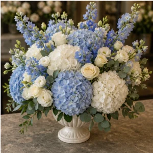 Aranjament Flori de Lux Versailles cu Hortensii și Delphinium - imagine 4