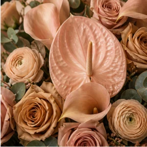 Buchet Flori de Lux Editorial Nude cu Anthurium Blush și Cale - imagine 2