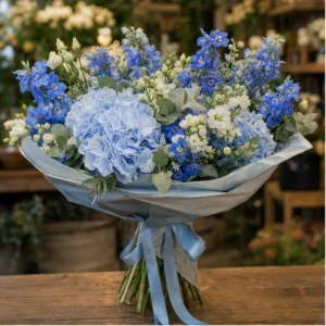 Buchet Flori Frumoase Serenadă Bleu cu Hortensie și Delphinium - imagine 1