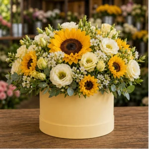 Cutie Flori Frumoase Soare Blând cu Floarea Soarelui și Eustoma - imagine 1