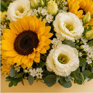 Cutie Flori Frumoase Soare Blând cu Floarea Soarelui și Eustoma - imagine 2