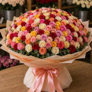 Buchet cu 101 Trandafiri Multicolori – Spectacolul Emoțiilor Într-un Singur Gest - imagine 1