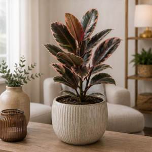 Ficus Elastica Ruby în Ghiveci Elegant - imagine 3