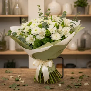 Flori pentru aniversarea casatoriei buchet alb verde cu alstroemeria - poza 3