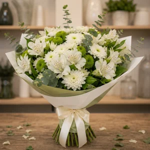Flori pentru aniversarea casatoriei buchet alb verde cu alstroemeria - poza 4