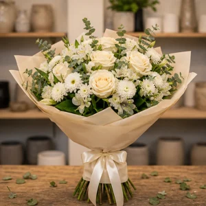 Flori pentru aniversarea casatoriei buchet champagne cu trandafiri crem - poza 1
