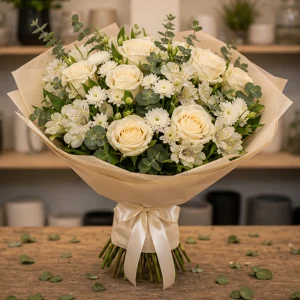 Flori pentru aniversarea casatoriei buchet champagne cu trandafiri crem - poza 4