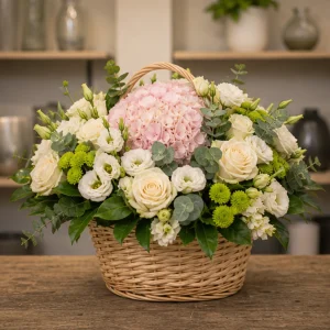 Flori pentru aniversarea casatoriei cos romantic cu hortensie si lisianthus - poza 3