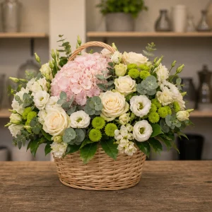 Flori pentru aniversarea casatoriei cos romantic cu hortensie si lisianthus - poza 4