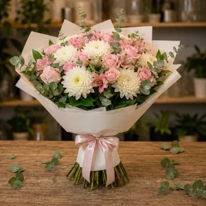 Flori zi de nastere femei buchet alb roz pentru mama - poza 4