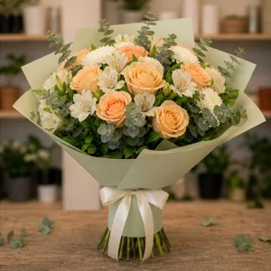 Flori zi de nastere femei buchet cald piersica si crem - poza 4