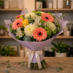 Flori zi de nastere femei buchet colorat cu gerbera somon - poza 4