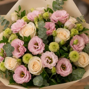 Flori zi de nastere femei buchet delicat roz cu lisianthus - poza 2