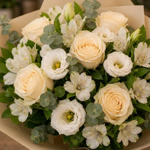 Flori zi de nastere femei buchet elegant cu trandafiri crem - poza 2
