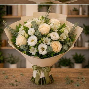Flori zi de nastere femei buchet elegant cu trandafiri crem - poza 4