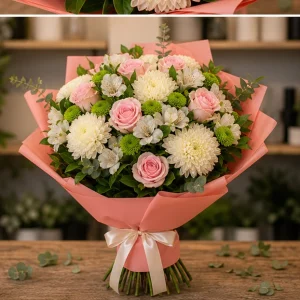 Flori zi de nastere femei buchet multumire roz si alb - poza 4