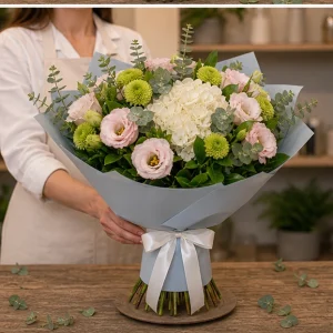 Flori zi de nastere femei buchet pastel cu hortensie alba - poza 3