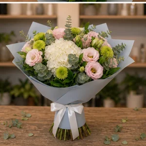Flori zi de nastere femei buchet pastel cu hortensie alba - poza 4