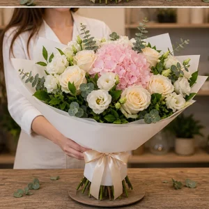 Flori zi de nastere femei buchet premium accesibil cu hortensie roz - poza 3