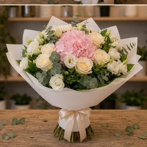Flori zi de nastere femei buchet premium accesibil cu hortensie roz - poza 4