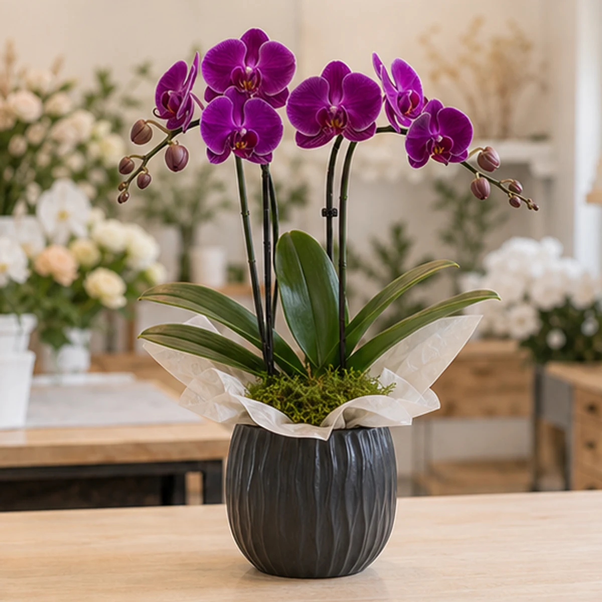 Ghiveci Orhidee mov imperial in vas ceramic - poza 1