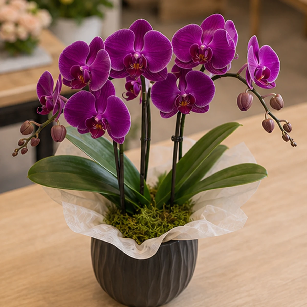 Ghiveci Orhidee mov imperial in vas ceramic - poza 2
