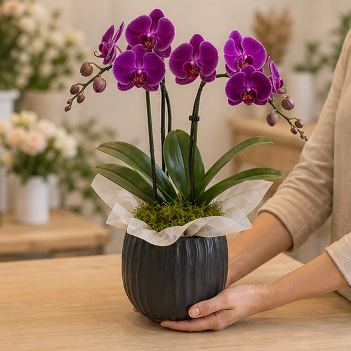Ghiveci Orhidee mov imperial in vas ceramic - poza 3
