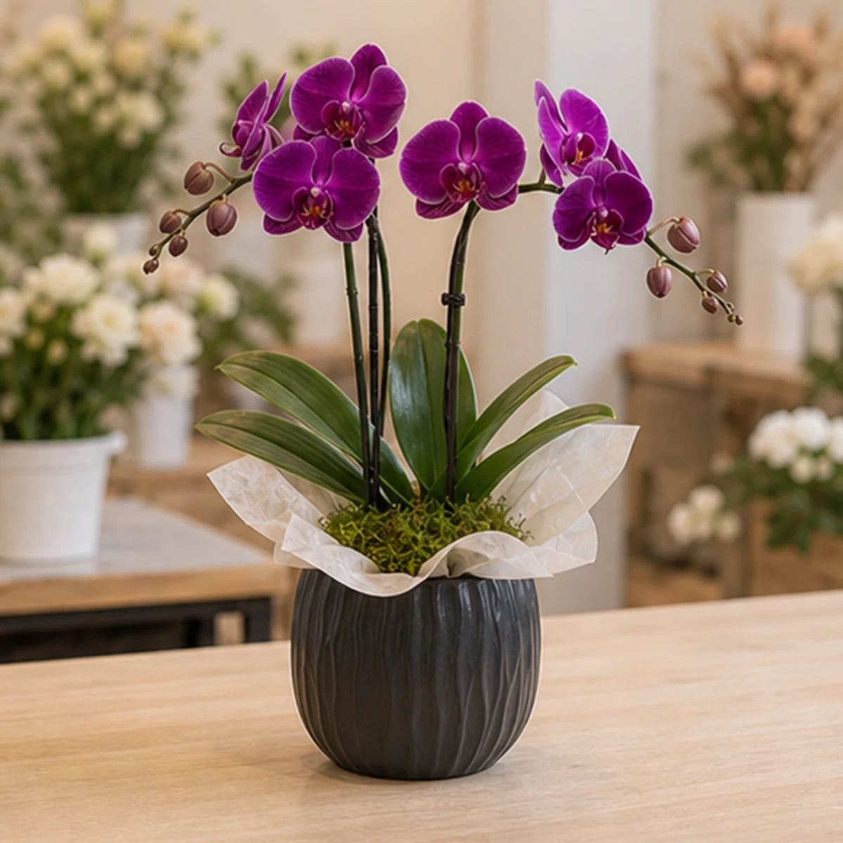 Ghiveci Orhidee mov imperial in vas ceramic - poza 4