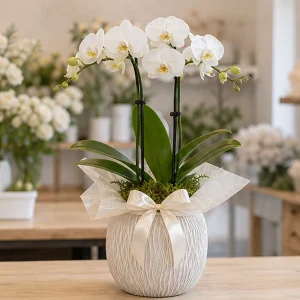 Ghiveci Orhidee Phalaenopsis alba premium - poza 1
