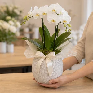 Ghiveci Orhidee Phalaenopsis alba premium - poza 3