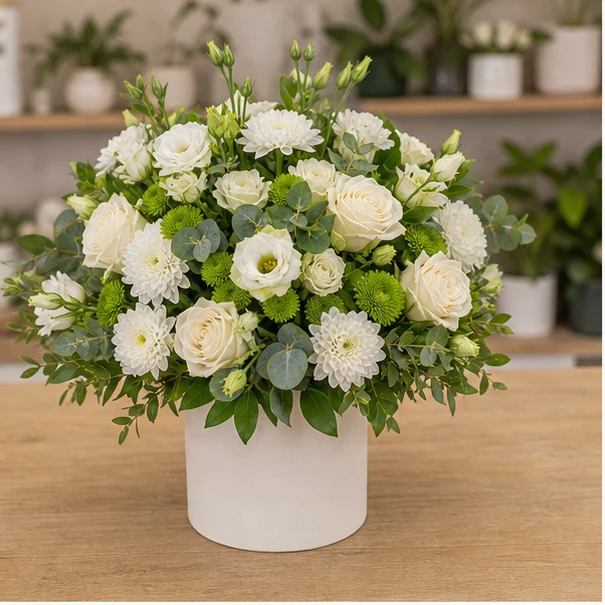 Livrare aranjamente florale de lux alb crem pentru birou - poza 4