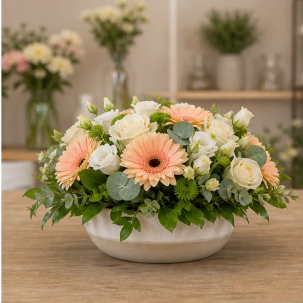 Livrare aranjamente florale de lux elegant cu gerbera somon - poza 1