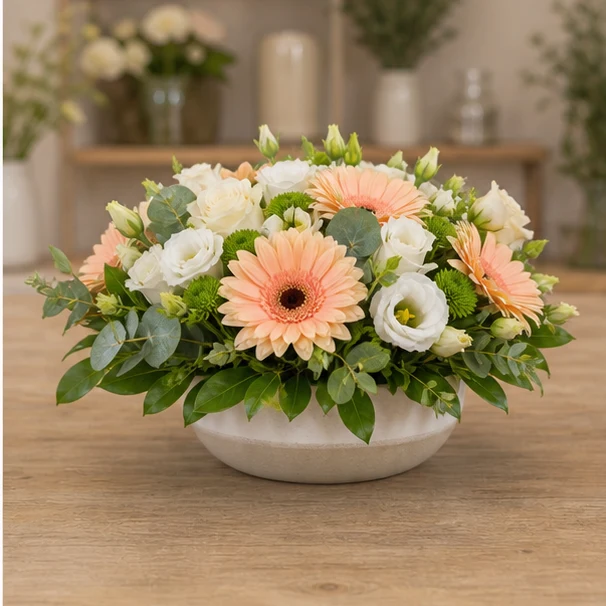 Livrare aranjamente florale de lux elegant cu gerbera somon - poza 3
