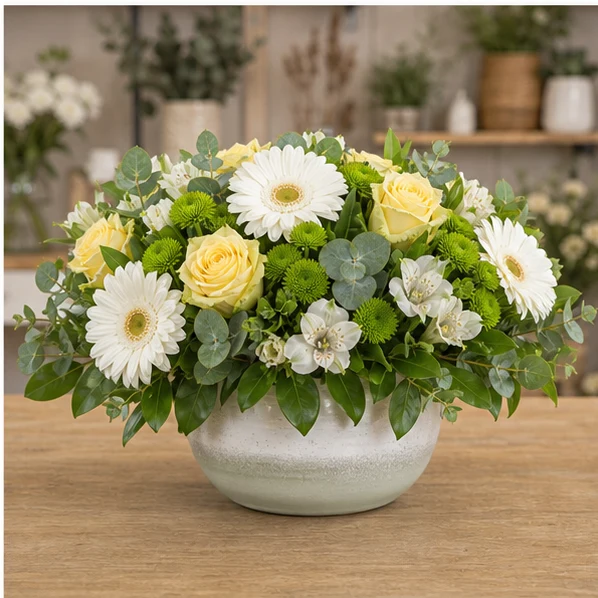Livrare aranjamente florale de lux luminos cu gerbera alba - poza 1