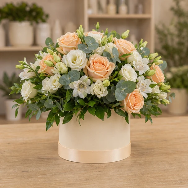 Livrare aranjamente florale de lux piersica cu trandafiri - poza 3