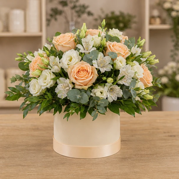 Livrare aranjamente florale de lux piersica cu trandafiri - poza 4