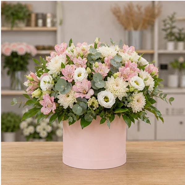Livrare aranjamente florale de lux roz delicat cu alstroemeria - poza 1